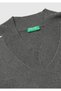 Women's Anthracite Melange Viscose Blend Rib Detailed V-Neck Sweater - 7