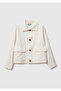 Women's Cream 100% Cotton Pocket Buttoned Shirt Collar Jacket - 2