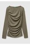 Women's khaki modal blend Slim Fit boat neck long sleeve t-shirt - 2