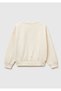 Girl's ecru ribbed sweatshirt with crystal appliqué logo embroidery - 2