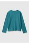 Girl's petrol blue graphic sequin embroidered regular fit long sleeve t-shirt - 2