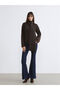 Brown shawl collar women's knit sweater - 2
