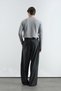 Men's Loose Fit Wide Leg Pleated Striped Black Trousers - 4
