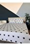 Heart Patterned Single 2-Piece Bedspread Set - 160X240 cm - with Pvc Bag - White Black - 2