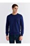 Lcwaikiki Classic Navy Blue Crew Neck Printed Men's Thick Sweatshirt