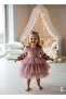 Dusty Rose Long Sleeve Velvet Girls' Baby Dress with Floor Skirt - Gloria - 2