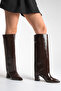 Bitter Brown Patent Leather Women's Boots 6 cm Heeled Pointed Toe Zippered - 2