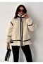 Leather Piped Detail Lined Plush Coat - 3