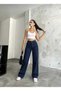 Valentina Stretch Fabric Loose Women's Blue Navy Super High-Waisted Loose-Leg Denim Jeans - 4
