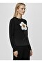 Women's Floral Appliqué Fine Textured Knitwear Sweater – Black - 3