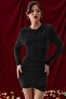 Glitter Shirred Mini Dress Black