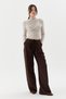 Pleated Lace Detailed Palazzo Pants Brown - 4