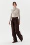 Pleated Lace Detailed Palazzo Pants Brown - 3