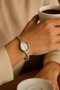 Silver Vintage Stone Case Ellipse Special Design Strap Minimal Women's Wristwatch - 4