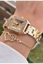 Brand Gold Color Square Small Case Women's Wristwatch - with Bracelet Gift - 2