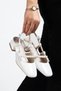 White Patent Leather Daily Women's Maste with Pearls Heeled Shoes
