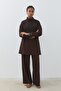 طقم تونيك بنطلون محبوك مبطن رقيق باللون البني - 2