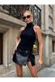 Women's Fisherman Halter Neck Backless Soft Textured Fuzzy Knit Bustier Blouse - 2