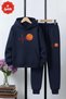 3-Ply Winter Heat-Retaining Basketball Printed Detail Boys' Tracksuit Set