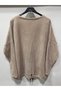 Women's Beige Italian Varaklı Low Sleeve O Oversized Loose Velvet Blouse - 2
