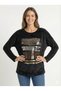 Women's Black Italian Varaklı Low Sleeve O Oversized Casual Velvet Blouse - 2
