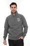 Men's Dark Gray Fleece-Lined Half-Zip Stand Collar Cotton Sweatshirt