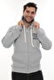 Men's Light Gray Full Zip K Hooded Cotton Sweatshirt with Fleece Inside