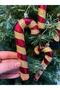 4-Piece Candy Cane Christmas Ornament |   Red Gold Glittering Walking Stick Pine Tree Ornament - 4