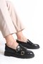 Loafer Women's Shoes - Casual Daily Women's Shoes with Moccasin Buckle Black Patent Leather - 3