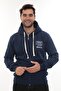 Men's Navy Blue Full Zippered K Hooded Cotton Sweatshirt with Fleece Inside