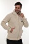 Men's Beige Full Zippered K Hooded Cotton Sweatshirt with Fleece Inside - 3
