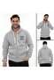 Men's Light Gray Full Zip K Hooded Cotton Sweatshirt with Fleece Inside - 6