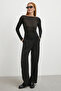 Elastic Waist Pleated Wide Leg Pants Black