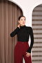 Turtleneck Rose Detailed Ribbed Knit Long Sleeve Blouse - 3