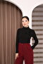 Turtleneck Rose Detailed Ribbed Knit Long Sleeve Blouse - 4
