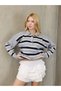 Women's Striped Gray Polo Neck Knitwear Sweater Buttoned Off Shoulder Long Sleeve Oversized Mold Trend New Season - 7