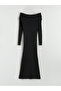 Black Boat Neck Knitwear Dress - 5