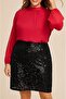 Women's Plus Size Sequin Waist Elastic Back Slit Lined Short Skirt - 4