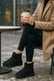Women's Black Thick Poly Sole Sheepskin Suede Look Boots - 6