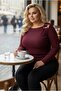 Women's Plus Size Shoulder Window Detail Long Sleeve Wide Neck Modal Stretchy Blouse