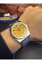 Men's Wristwatch – Silver Steel Case – Silver Steel Band – Yellow Dial - 5