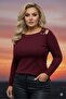 Women's Plus Size Shoulder Window Detail Long Sleeve Wide Neck Modal Stretchy Blouse - 5