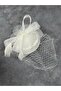 Feather Detailed Elegant Bridal Wedding Hat Pearl White - 5