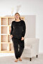 Women's Soft Velvet Crew Neck Dark Black Pajama Set