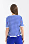 Women's Crew Neck Short Sleeve Striped Knit Sweater 10082 - 8