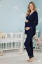 Women's Piped Long Sleeve Maternity Pajamas Set with Dressing Gown 3-Piece Pajama Set - 2