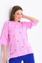 Women's Crew Neck Short Sleeve Heart Embroidered Knit Sweater 10164 - 5
