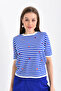 Women's Crew Neck Short Sleeve Striped Knit Sweater 10082 - 4