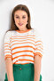 Women's Crew Neck Short Sleeve Striped Knit Sweater 10055 - 3