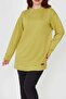 Zenne Yanları Slit Crew Neck Basic Ribbed Tunic Mustard Color